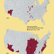The red areas represent places that will have at least one day a year of extremely dangerous heat index above 125 degrees Fahrenheit (52 degrees Celsius). Top shows the projection for 2023; bottom shows 2053.